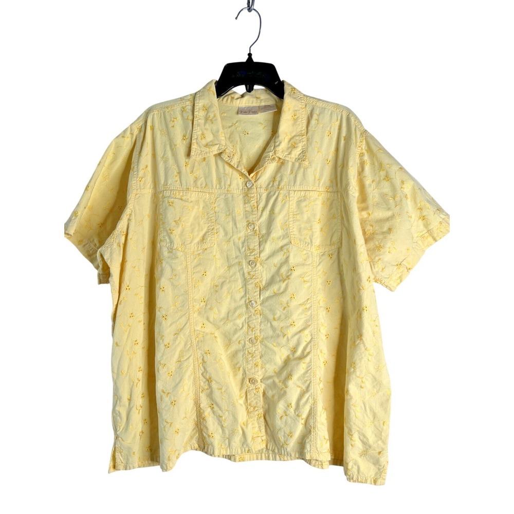 Bobbie Brooks‎ 100% Cotton Yellow Short Sleeve Eyelet Button Up Blouse  22/24